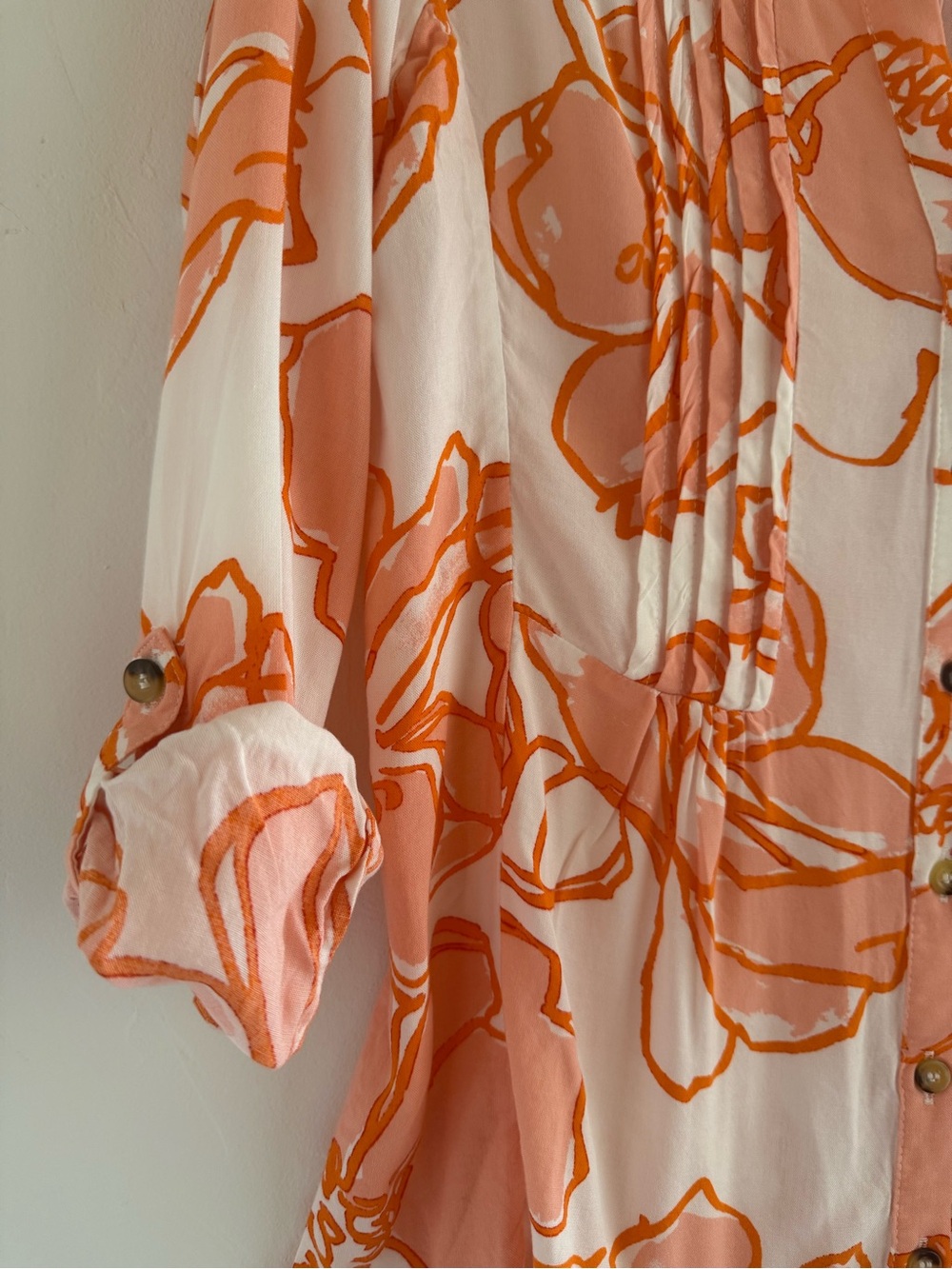 Anthropologie Maeve Floral Button Down Blouse Pink Orange Tunic Top Small - Picture 2 of 12